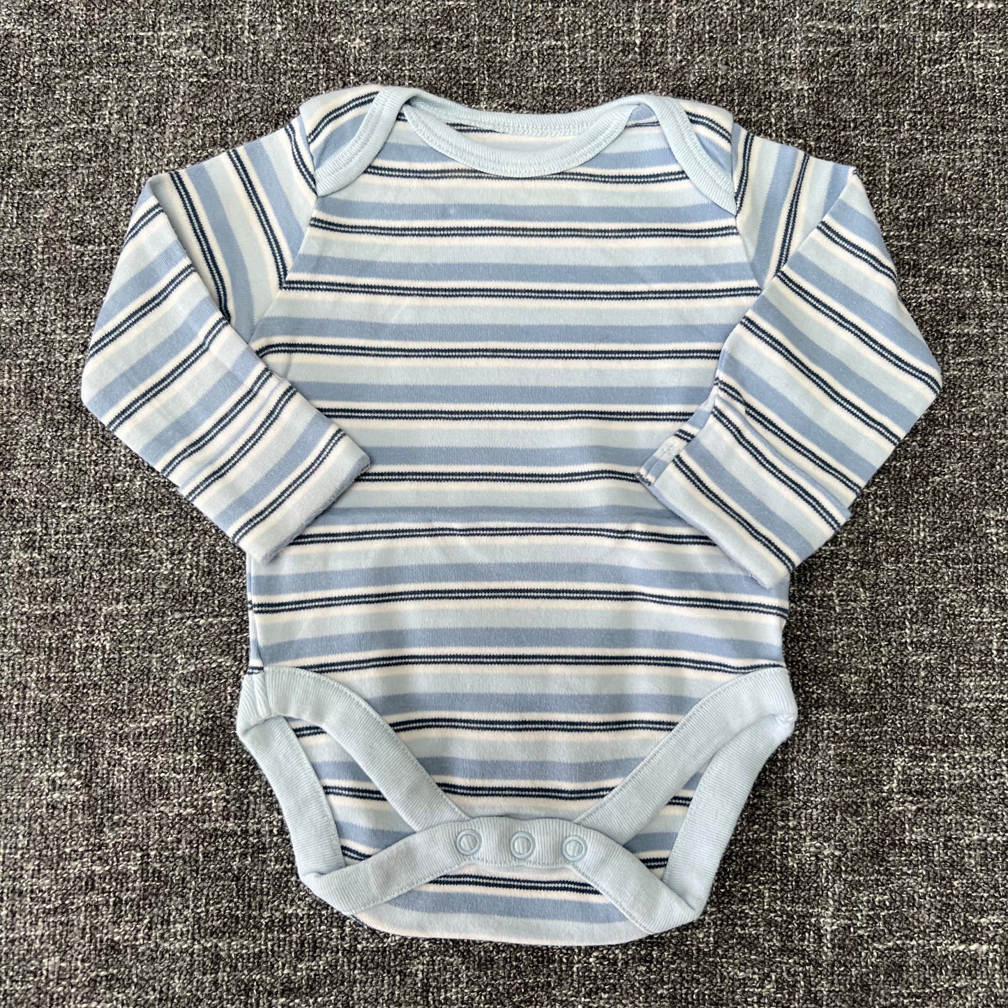 Boys 0-3 Month Blue Striped Long Sleeved Bodysuit