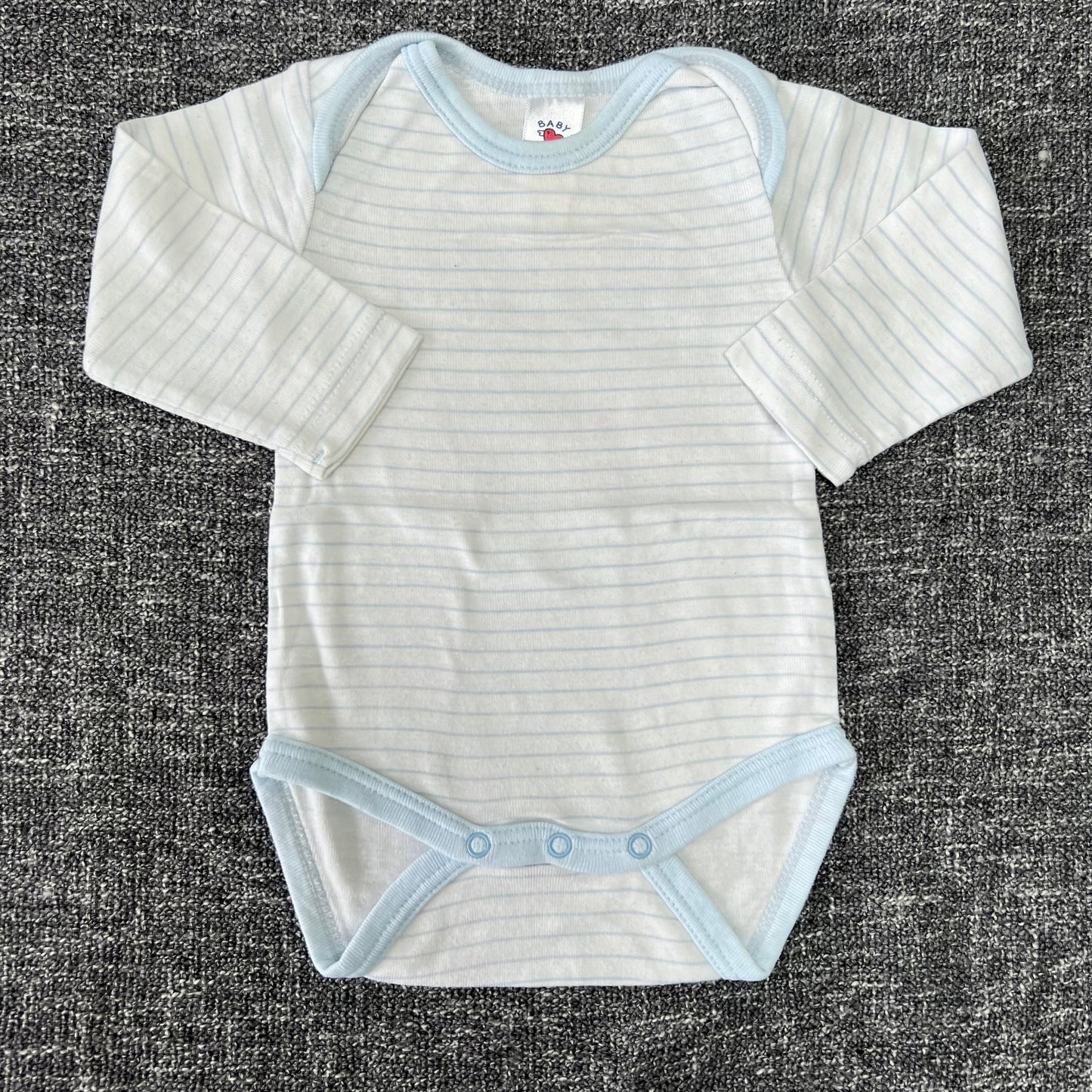 Boys 0-3 Month White & Blue Striped Long Sleeved Bodysuit