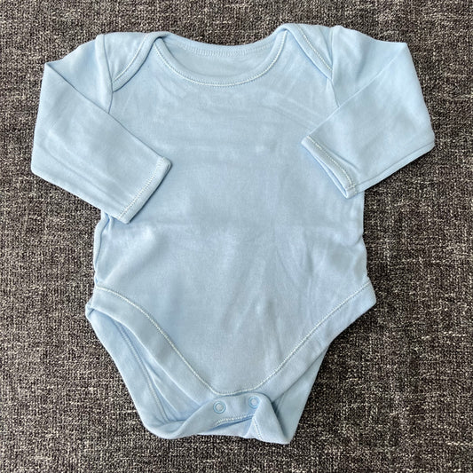 Boys 0-3 Month Plain Blue Long Sleeved Bodysuit