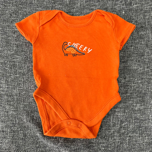 Boys 0-3 Month Orange "Cheeky" Dinosaur Short Sleeved Bodysuit