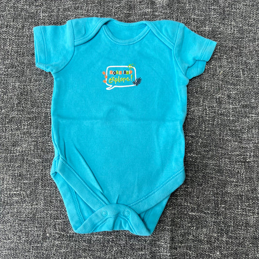 Boys 0-3 Month Blue "Roar And Explore" Short Sleeved Bodysuit