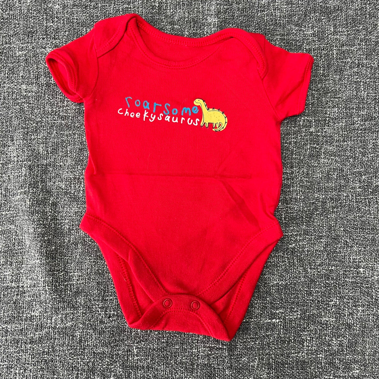 Boys 0-3 Month Red "Roarsome Cheekysaurus" Short Sleeved Bodysuit