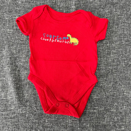 Boys 0-3 Month Red "Roarsome Cheekysaurus" Short Sleeved Bodysuit