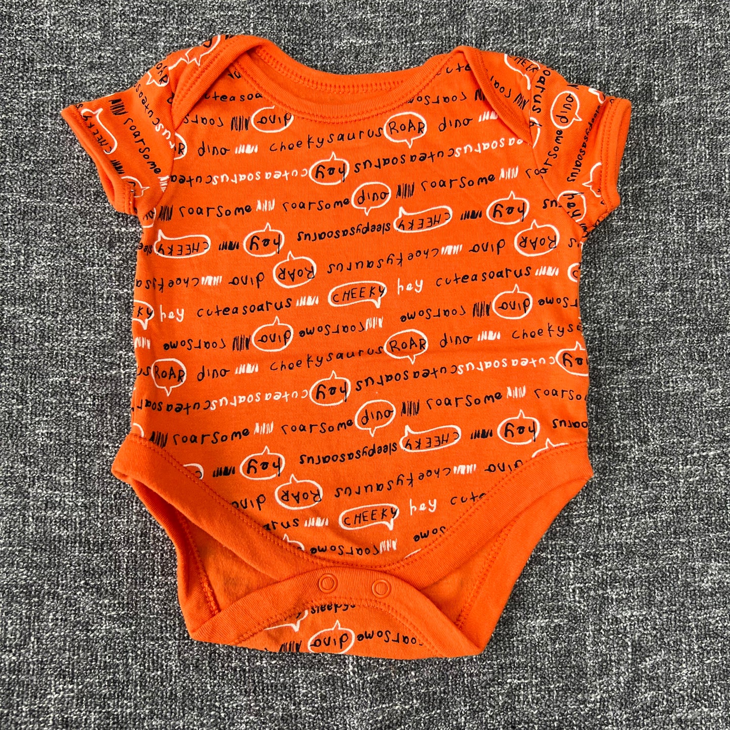 Boys 0-3 Month Orange Dinosaur Short Sleeved Bodysuit