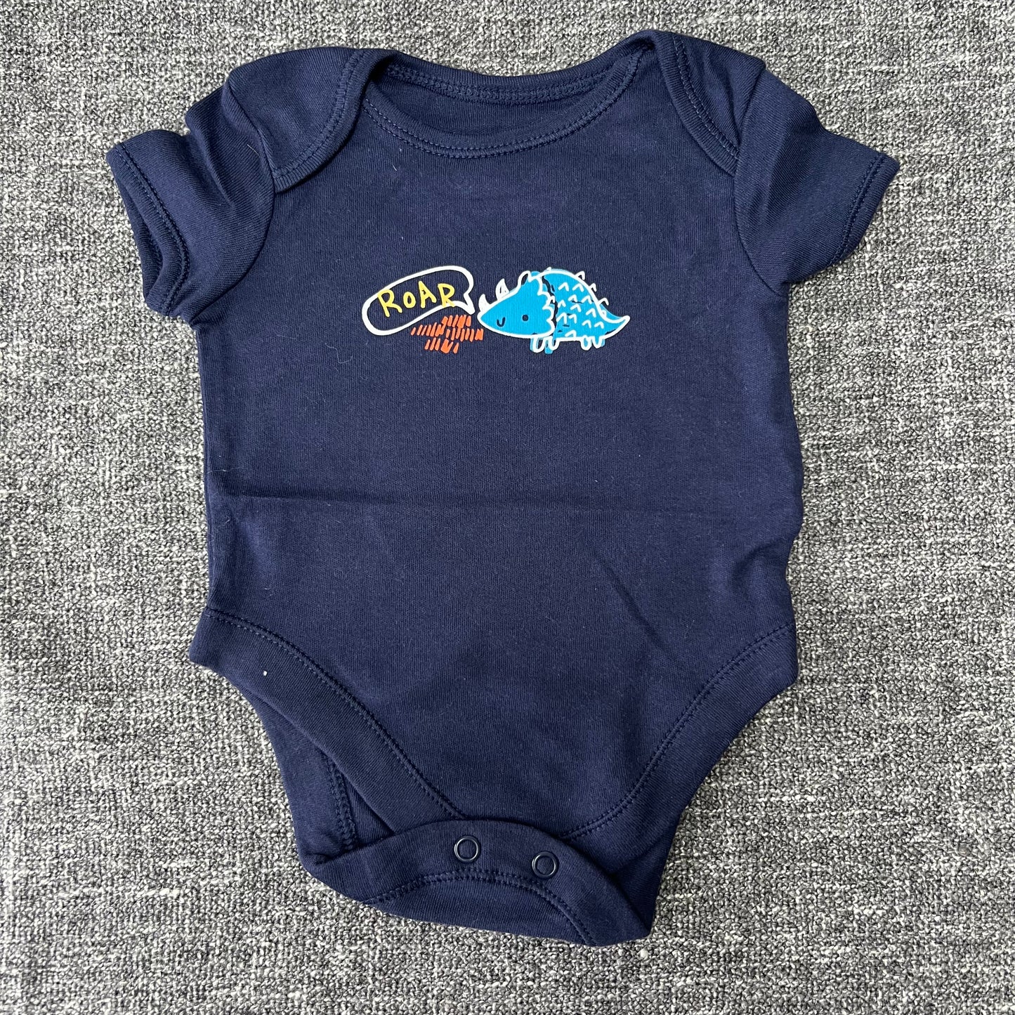 Boys 0-3 Month Blue Dinosaur "Roar" Short Sleeved Bodysuit