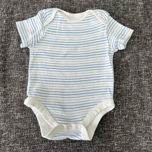 Boys 0-3 Month White & Blue Striped Short Sleeved Bodysuit