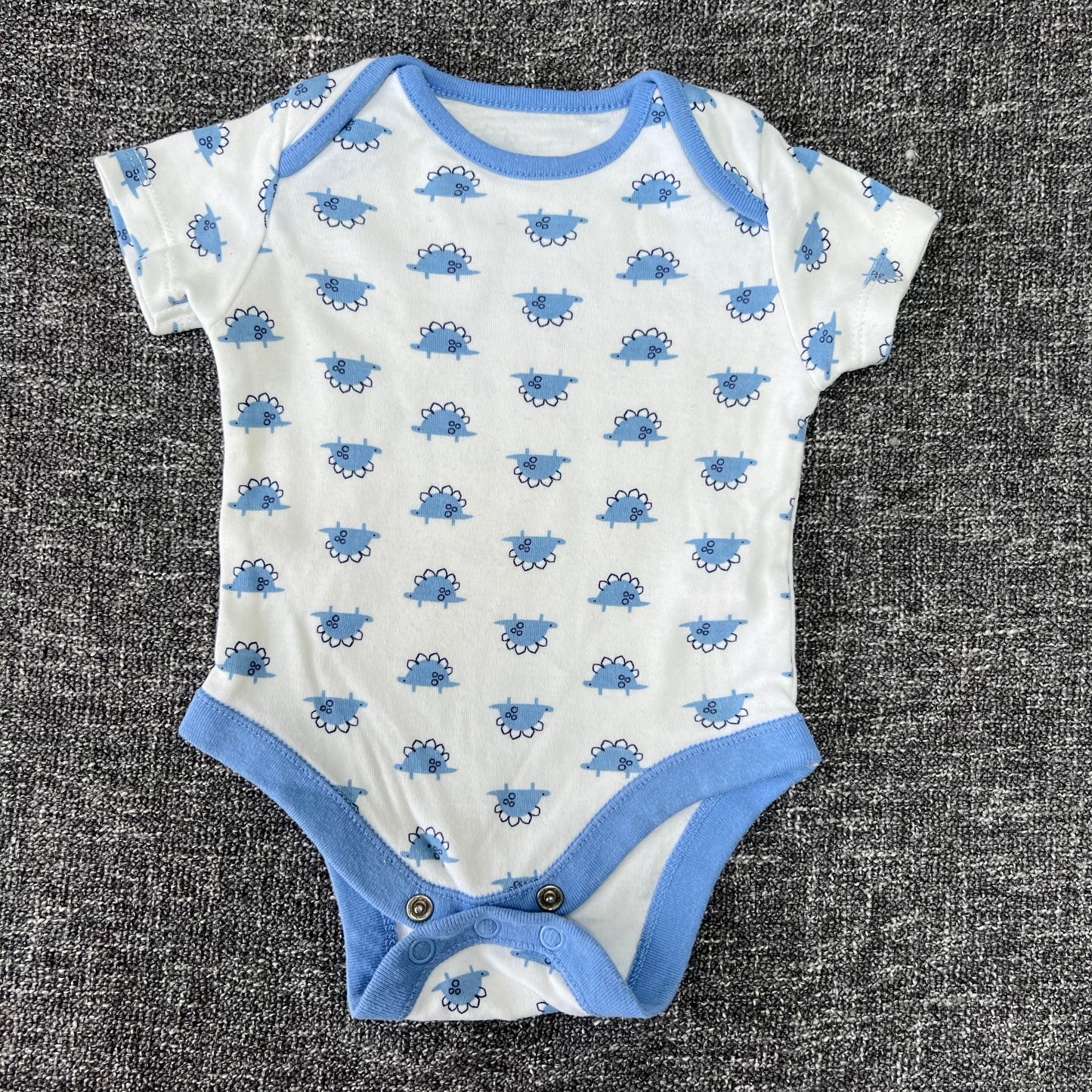 Boys 0-3 Month White & Blue Dinosaur Short Sleeved Bodysuit