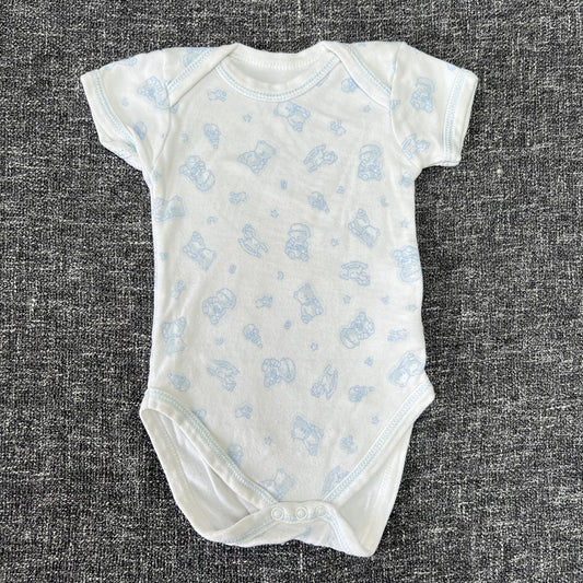 Boys 0-3 Month Nursery Themed  White & Blue Short Sleeved Bodysuit