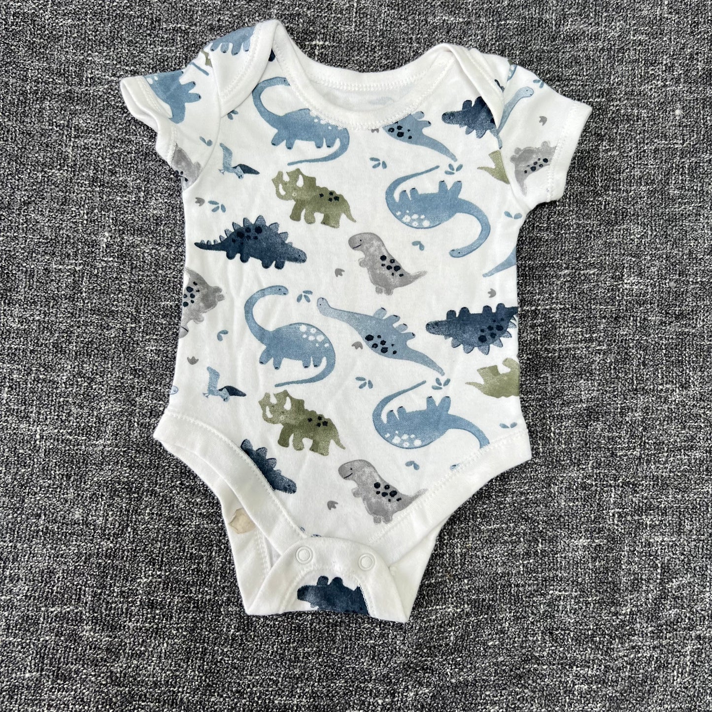 Boys 0-3 Month White Dinosaur Short Sleeved Bodysuit