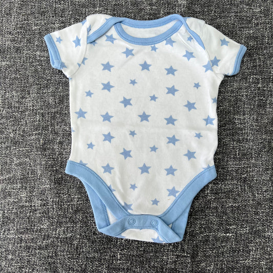 Boys 0-3 Month White & Blue Star Short Sleeved Bodysuit