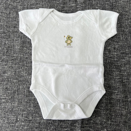 Boys 0-3 Month White "Loveable"Short Sleeved Bodysuit