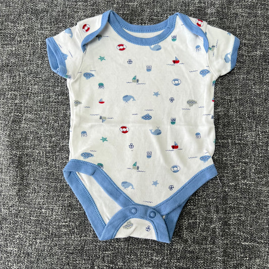 Boys 0-3 Month White 'Seaside' Short Sleeved Bodysuit