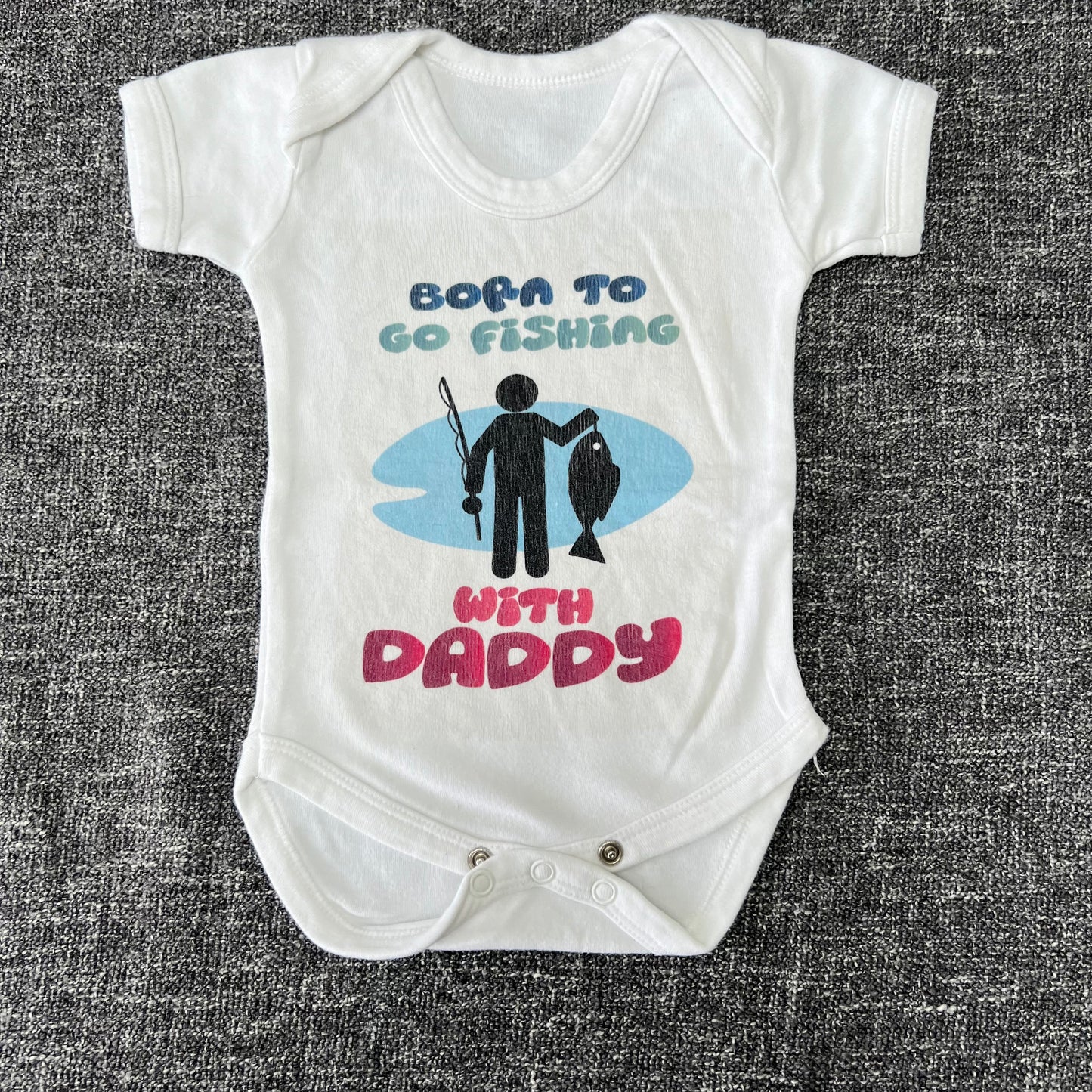 Boys 0-3 Month White "Born to go fishing with Daddy" Short Sleeved Bodysuit