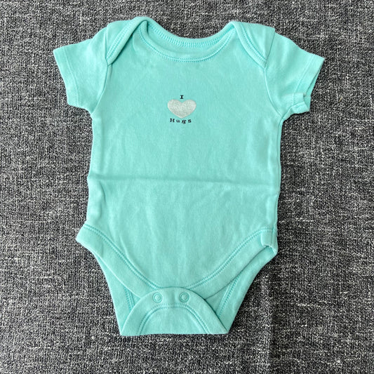 Boys 0-3 Month Turquoise "I love hugs" Short Sleeved Bodysuit