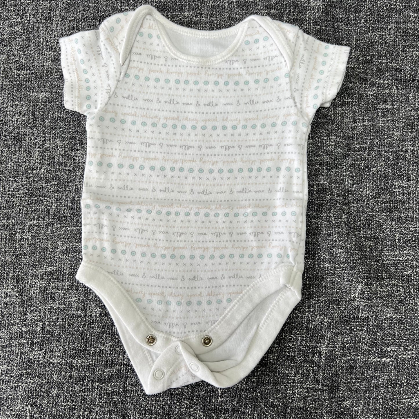 Boys 0-3 Month White Patterned Short Sleeved Bodysuit