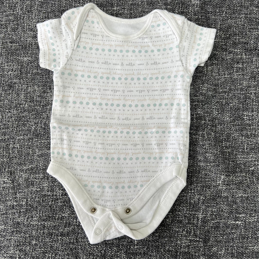 Boys 0-3 Month White Patterned Short Sleeved Bodysuit