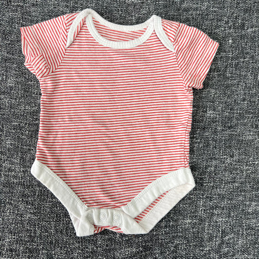 Boys 0-3 Month Red & White Striped Short Sleeved Bodysuit