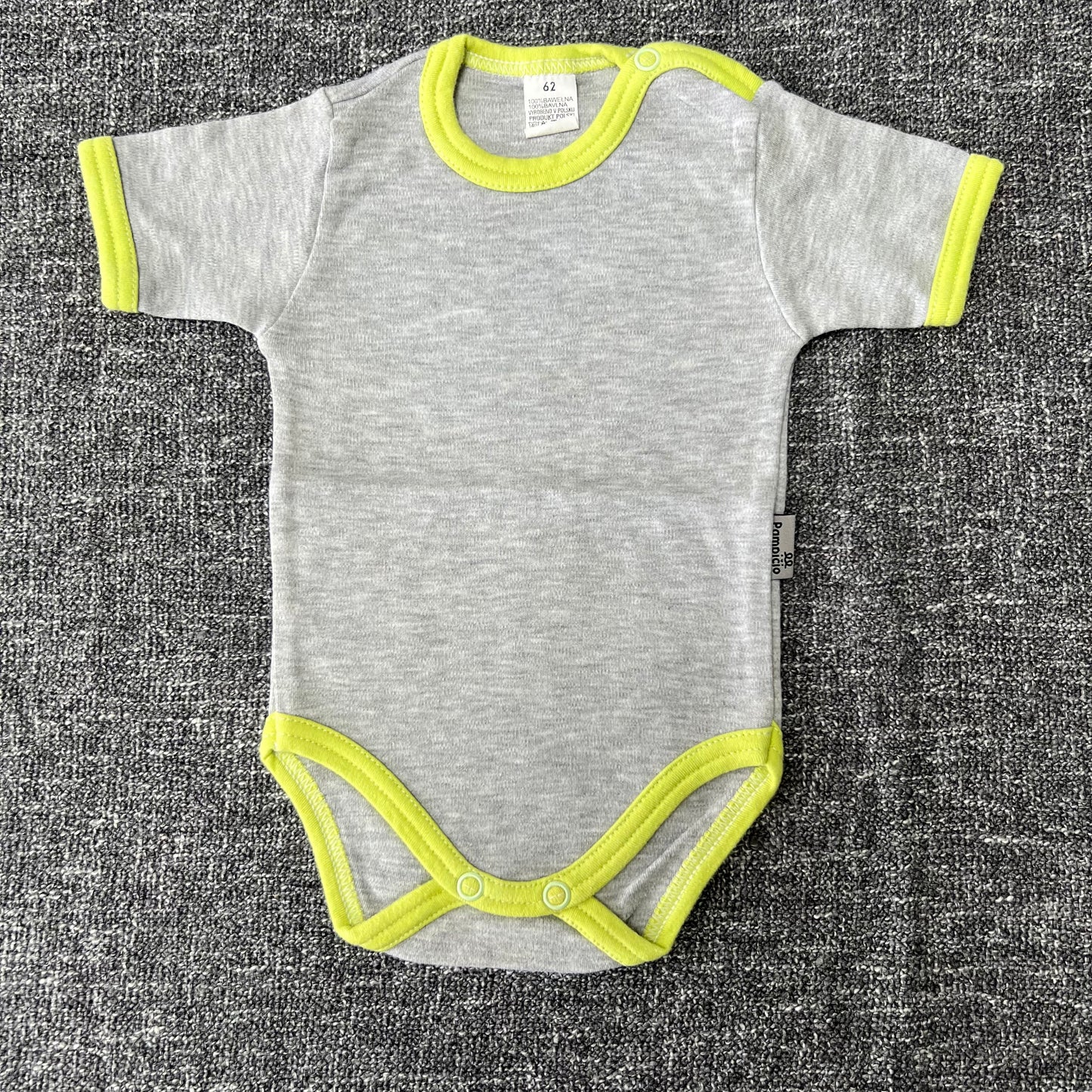 Boys 0-3 Month Plain Grey & Green Short Sleeved Bodysuit.