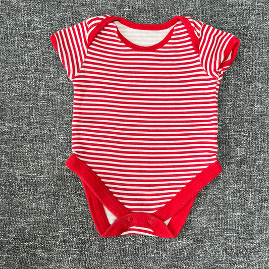 Boys 0-3 Month Red & White Striped Short Sleeved Bodysuit