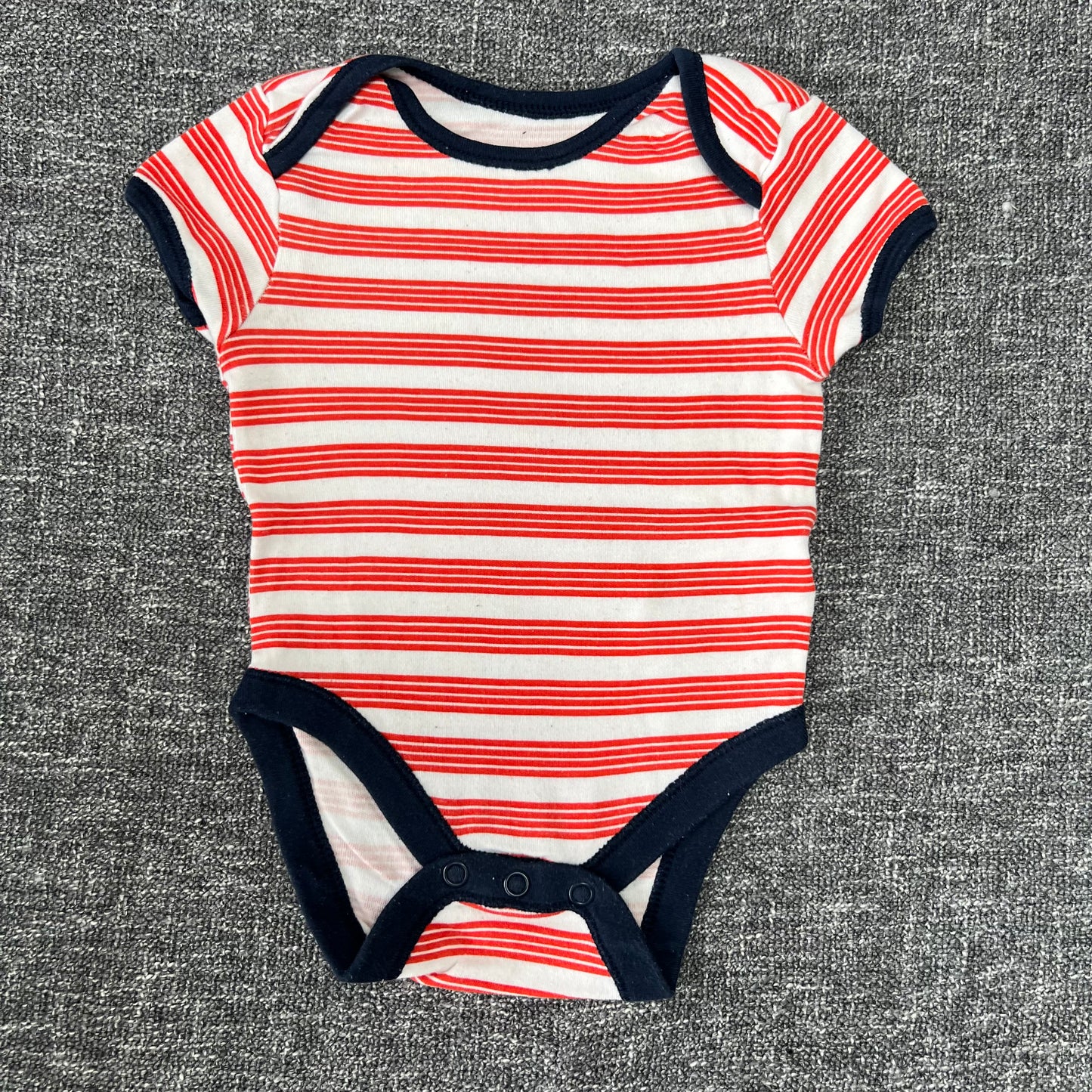 Boys 0-3 Month Red & White Striped Short Sleeved Bodysuit