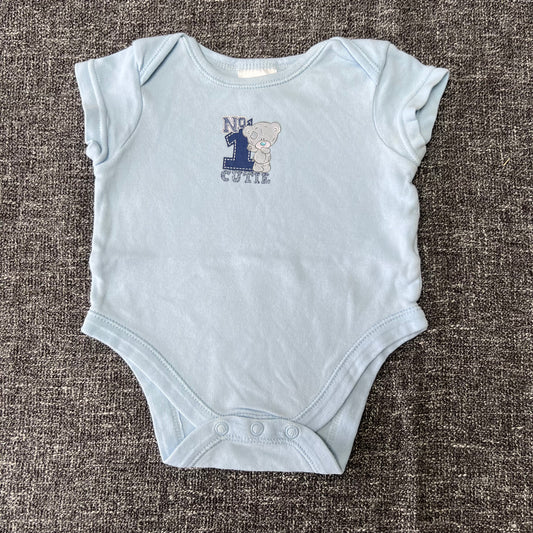 Boys 0-3 Month Blue "N0 1 Cutie" 'Tatty Teddy' Short Sleeved Bodysuit