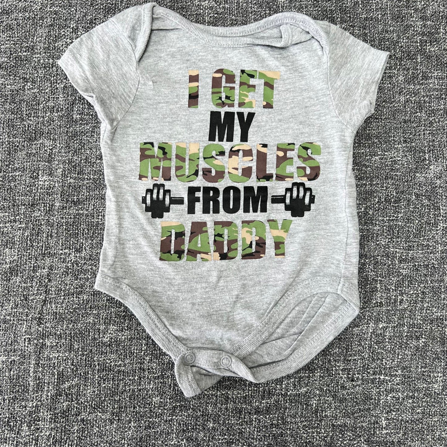 Boys 0-3 Month Grey "I get my muscles from Daddy" Short Sleeved Bodysuit