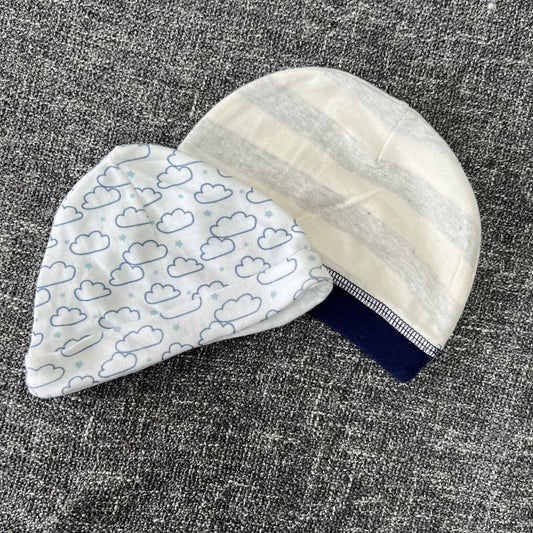 Boys 0-3 Month Blue Hats 2pk