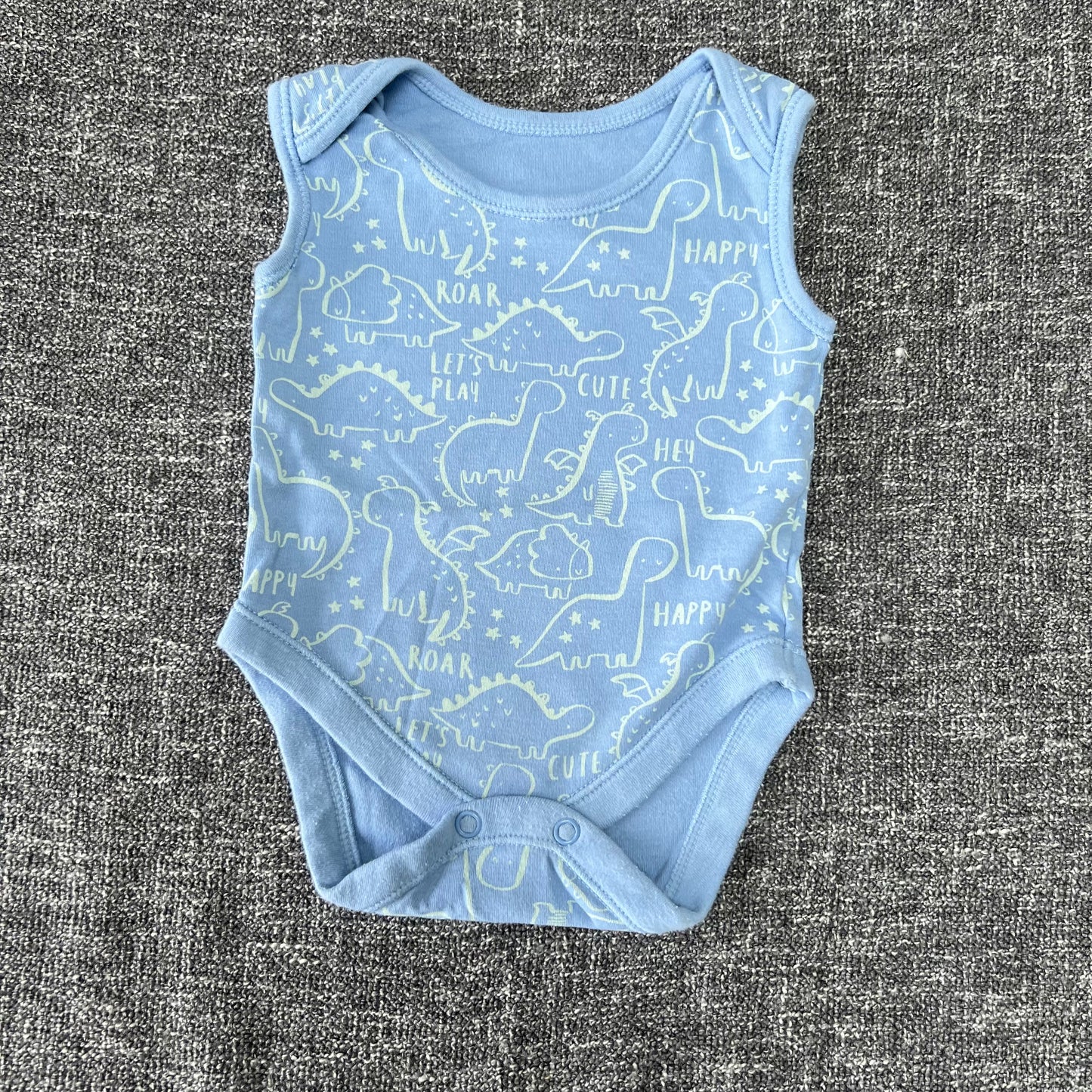 Boys 0-3 Month Blue Dinosaur Sleeveless Bodysuit