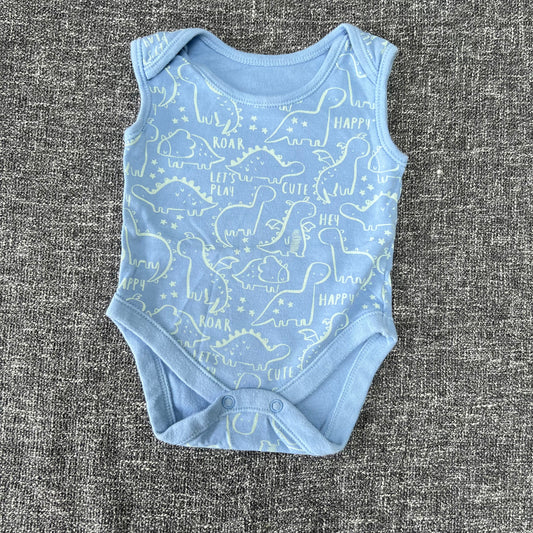 Boys 0-3 Month Blue Dinosaur Sleeveless Bodysuit