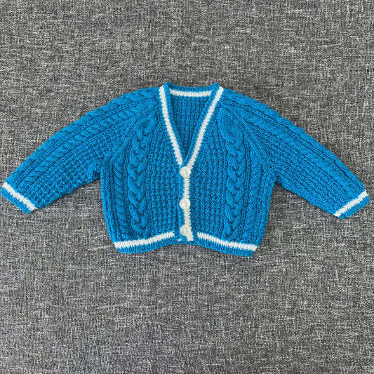 Boys 0-3 Month Blue & White Knitted Cardigan