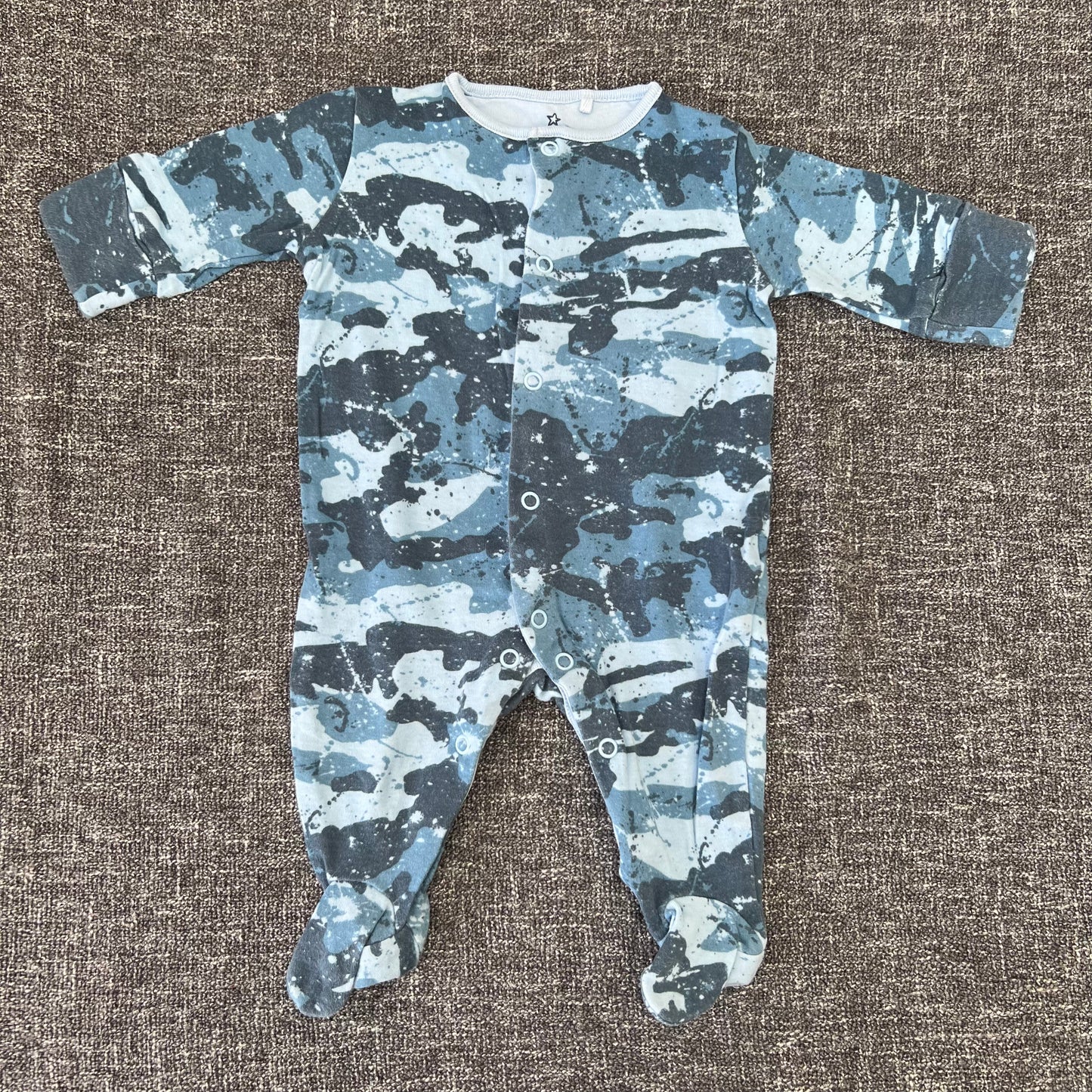 Boys 0-3 Month Blue Camo Style Sleepsuit