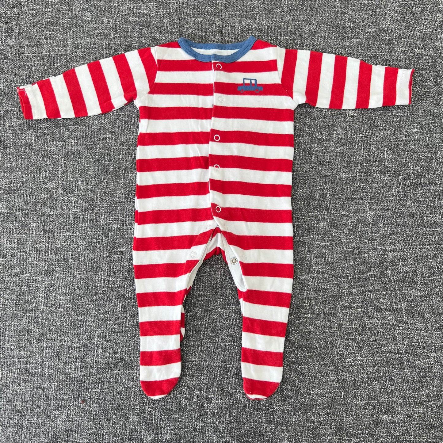 Boys 0-3 Month Red & White Striped Sleepsuit