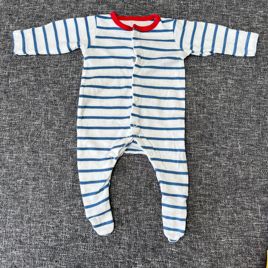 Boys 0-3 Month White & Blue Striped Sleepsuit