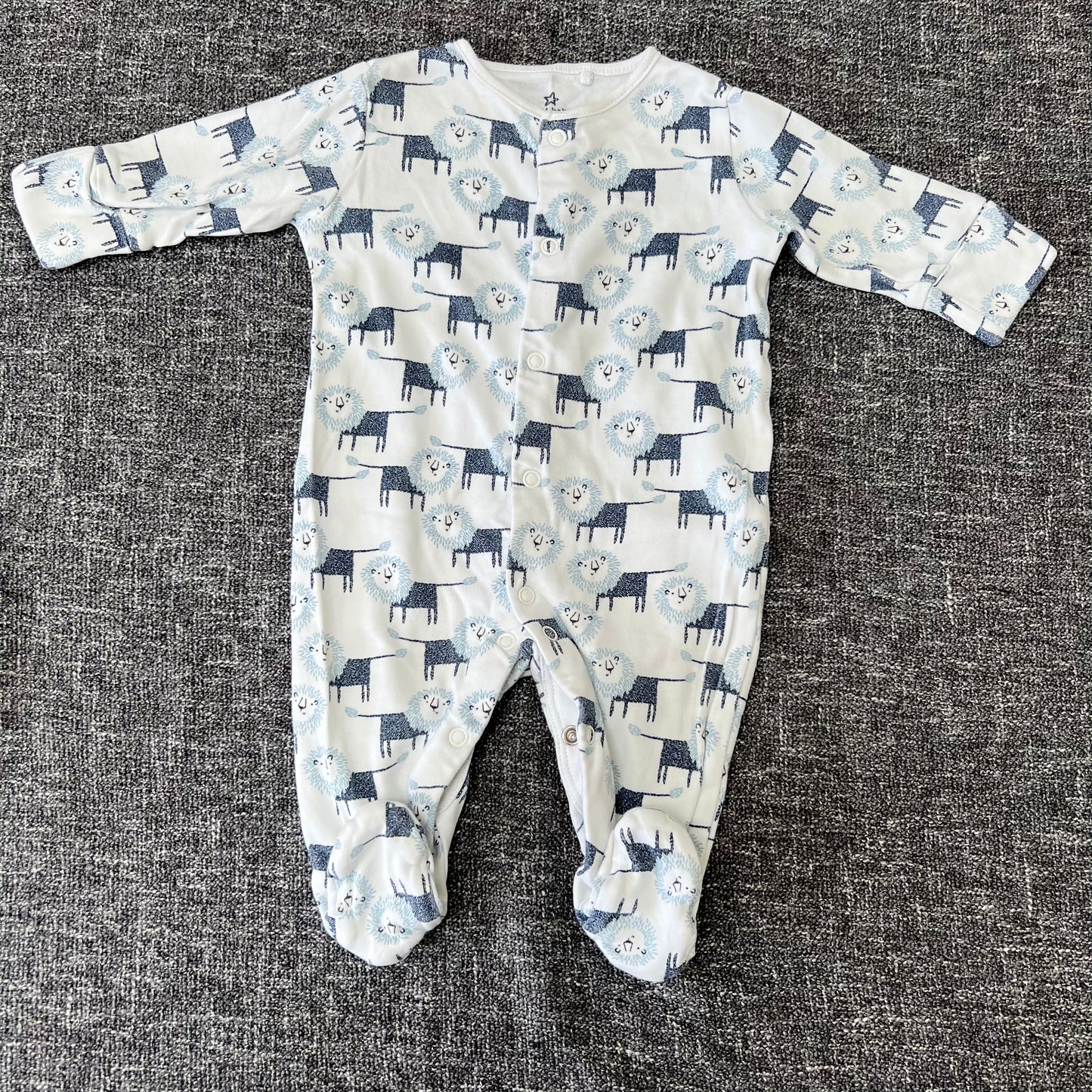 Boys 0-3 Month White & Blue Lion Sleepsuit