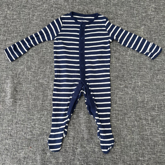 Boys 0-3 Month Blue & White Striped Sleepsuit