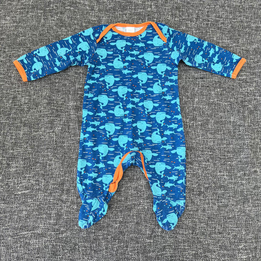 Boys 0-3 Month Blue Whale Sleepsuit