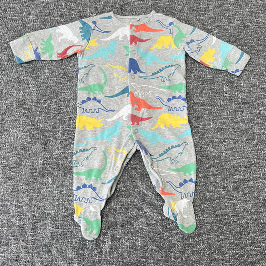 Boys 0-3 Month Grey Dinosaur Sleepsuit