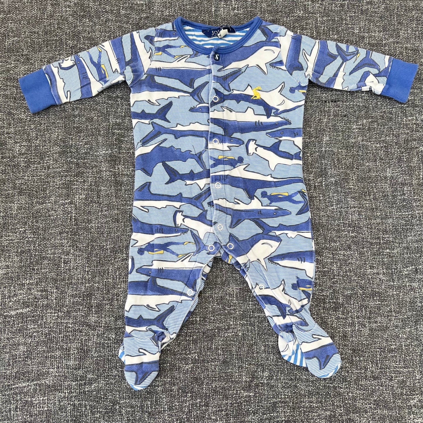 Boys 0-3 Month Blue Shark Sleepsuit