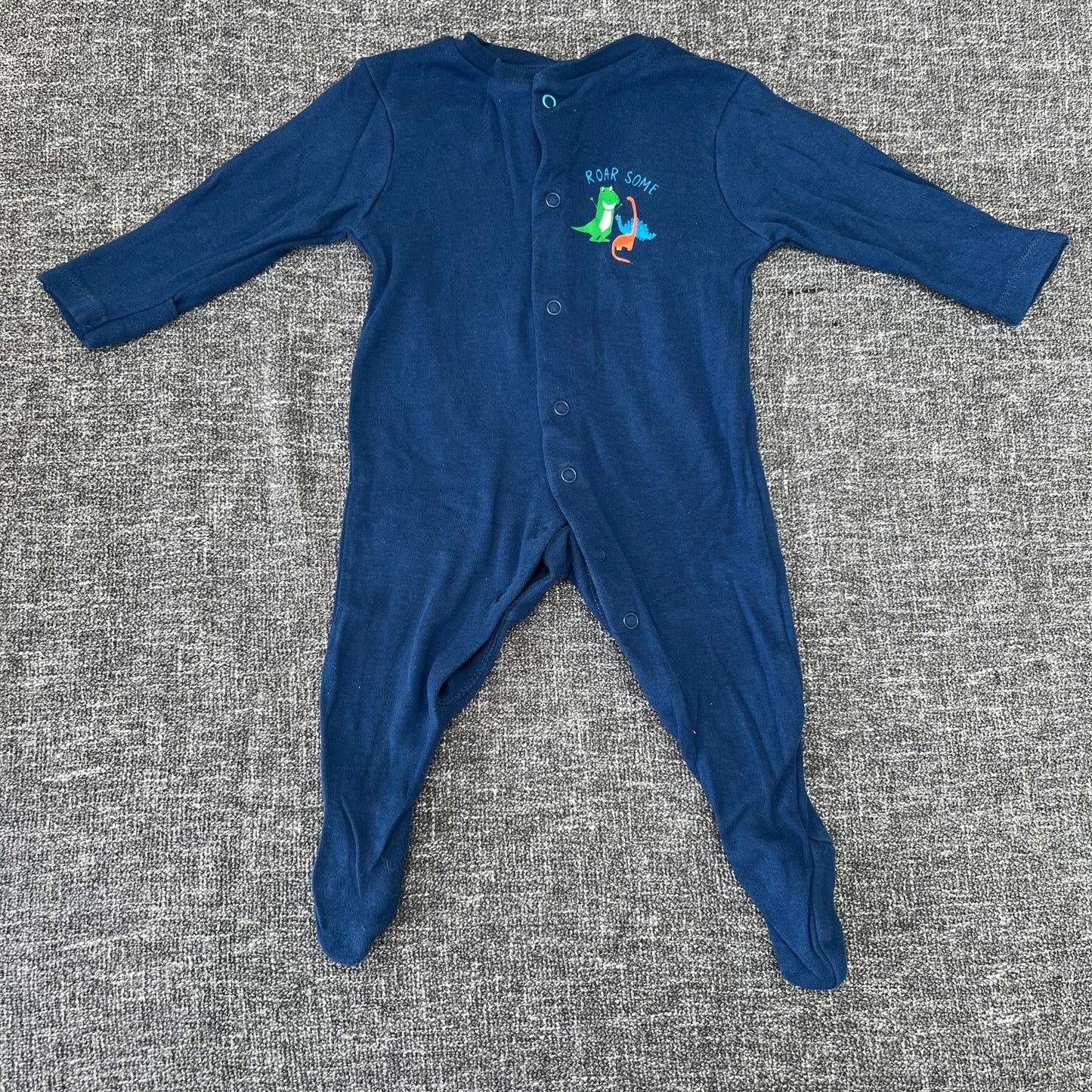 Boys 0-3 Month Plain Blue "Roarsome" Dinosaur Sleepsuit