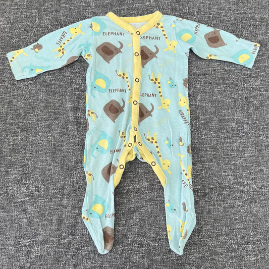 Boys 0-3 Month Turquoise & Yellow Elephant Sleepsuit