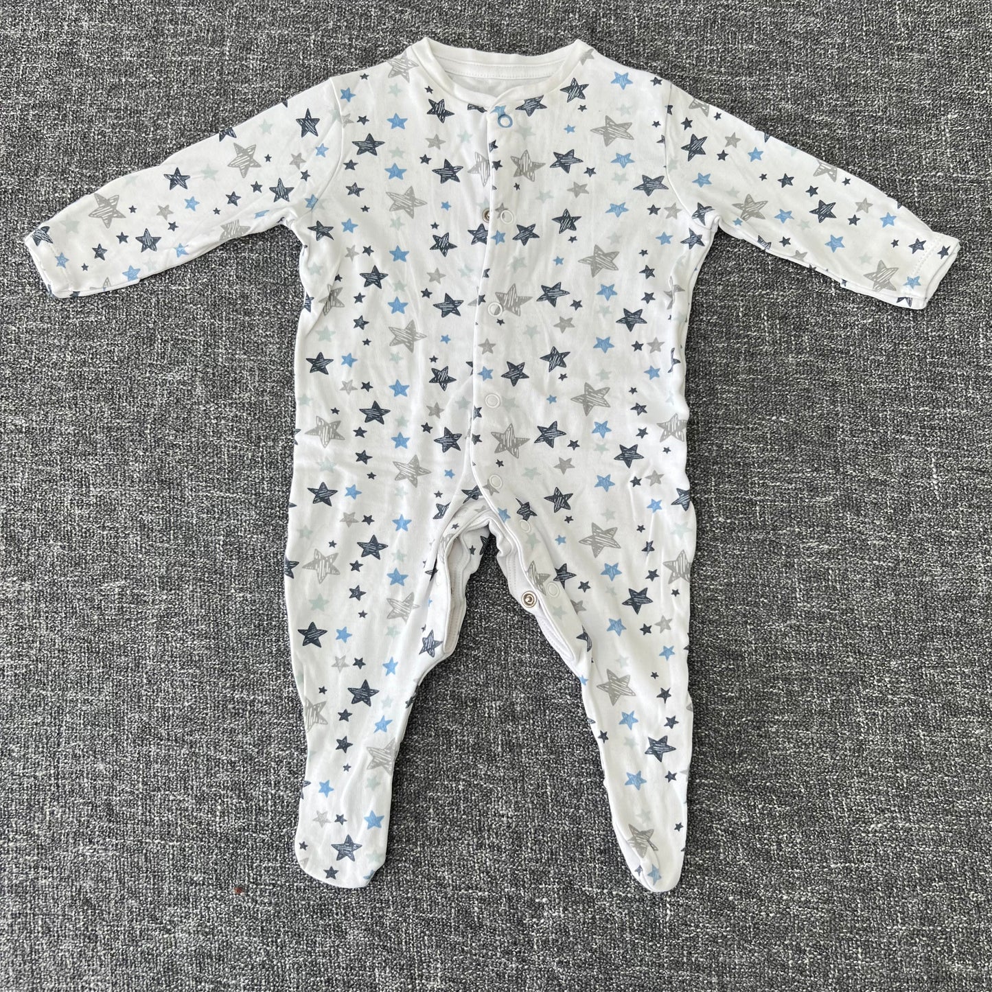 Boys 0-3 Month White With Blue Stars Sleepsuit