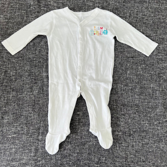 Unisex 0-3 Month White "I am cuddly" Sleepsuit