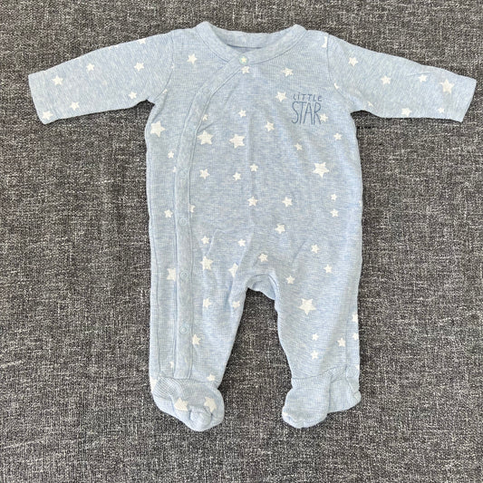 Boys 0-3 Month Blue With White Stars "Little Star" Sleepsuit