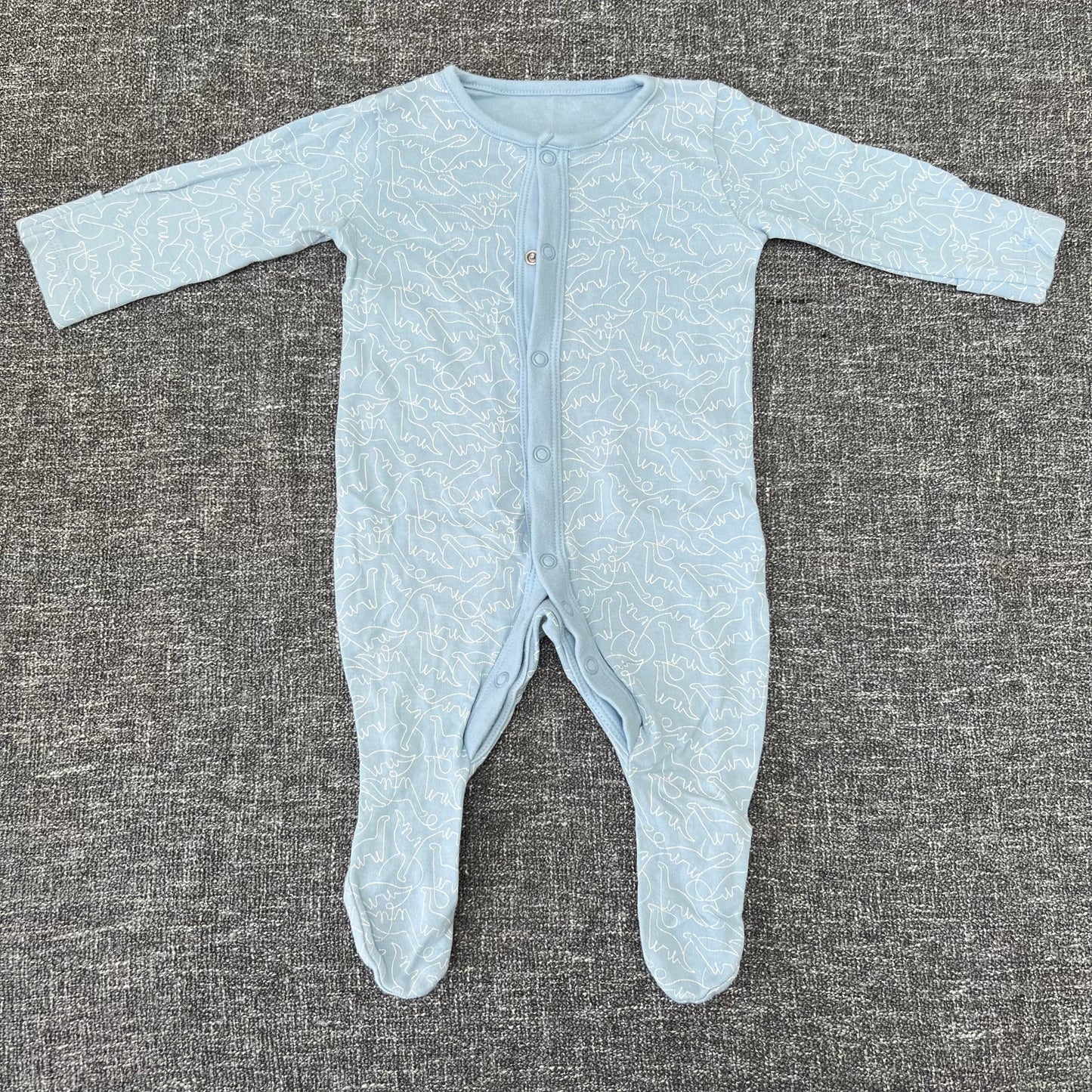 Boys 0-3 Month Blue Dinosaur Sleepsuit