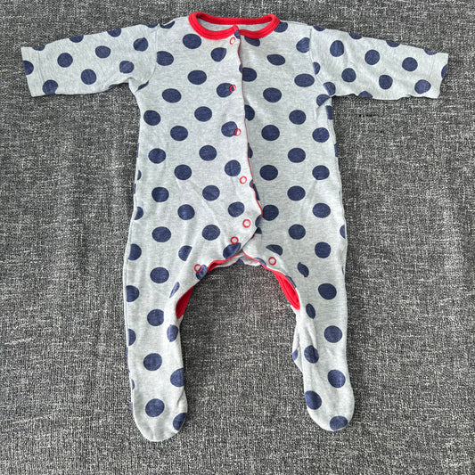 Boys 0-3 Month Grey With Blue Spots Sleepsuit