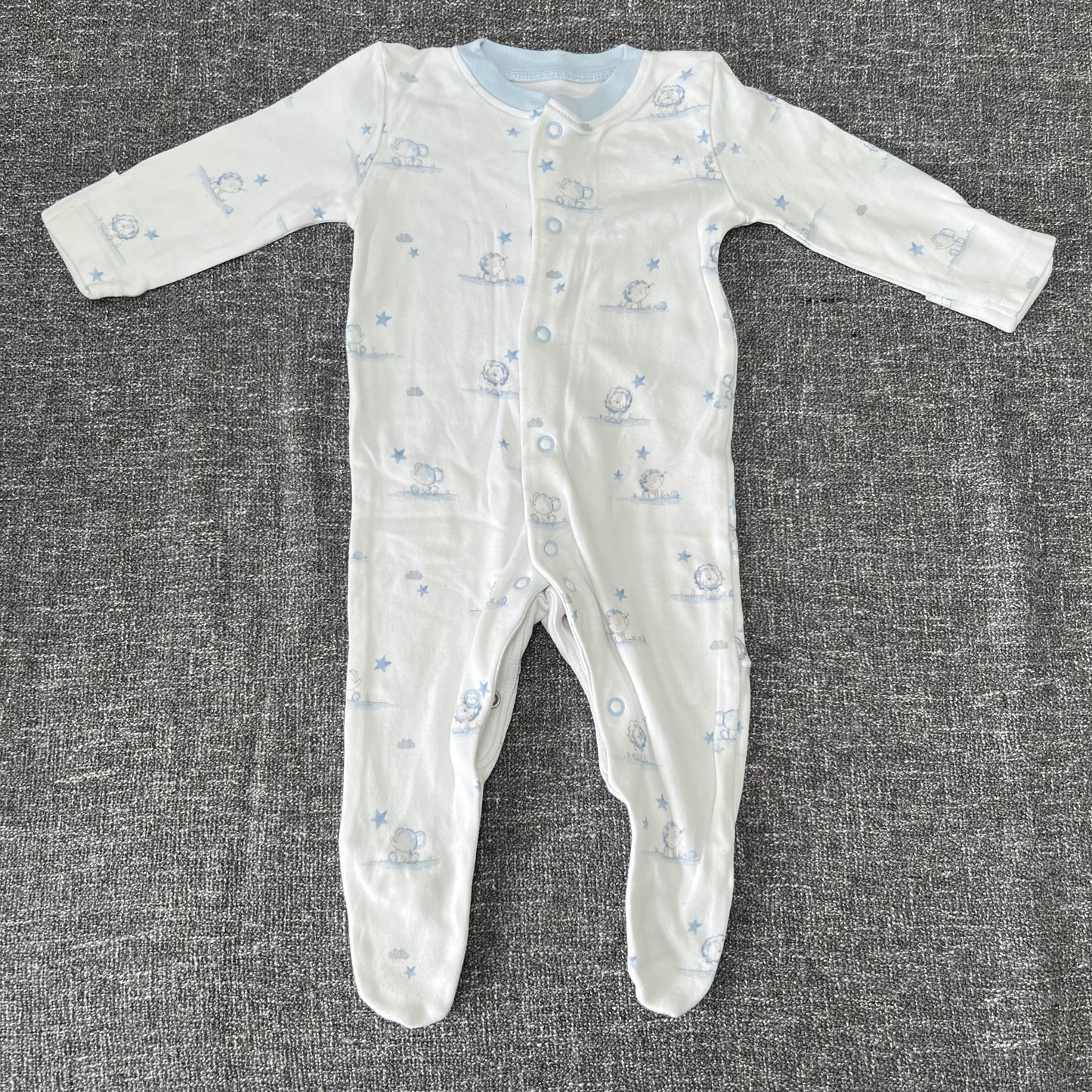 Boys 0-3 Month White & Blue Lion Sleepsuit