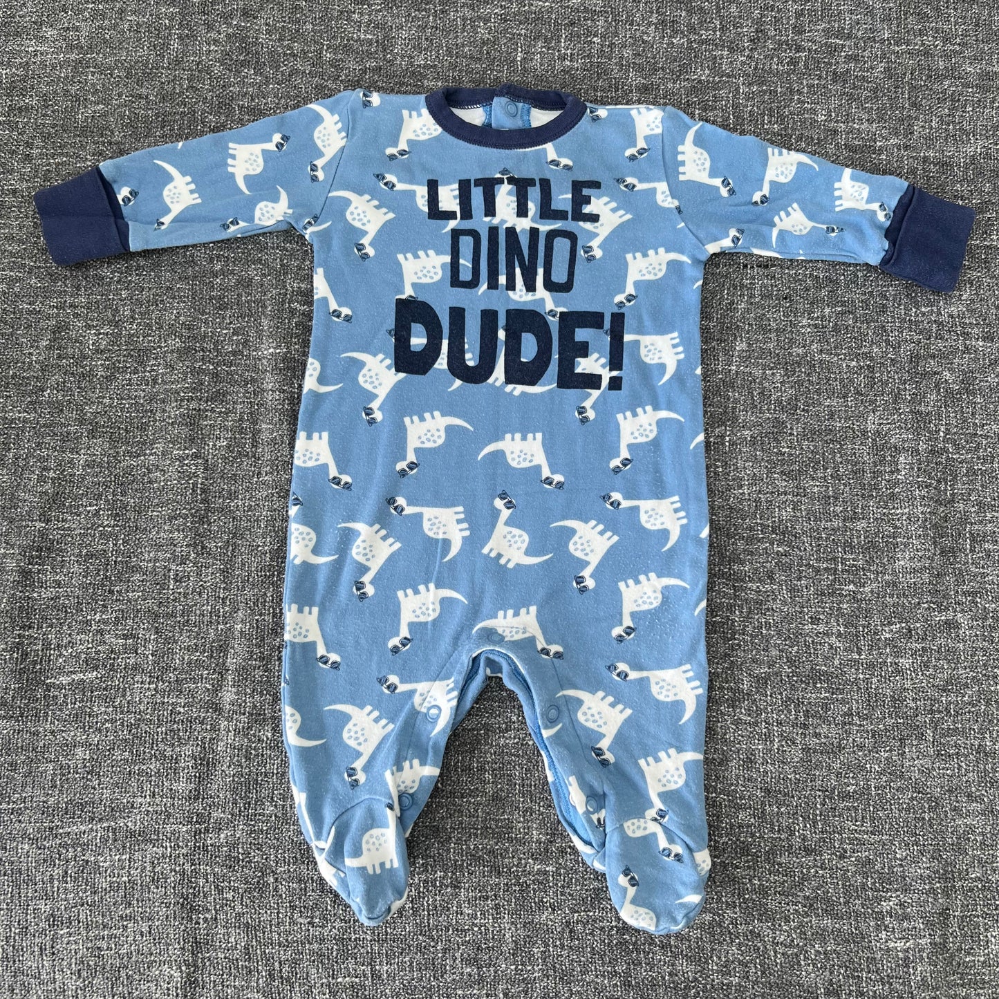 Boys 0-3 Month Blue "Little Dino Dude" Sleepsuit