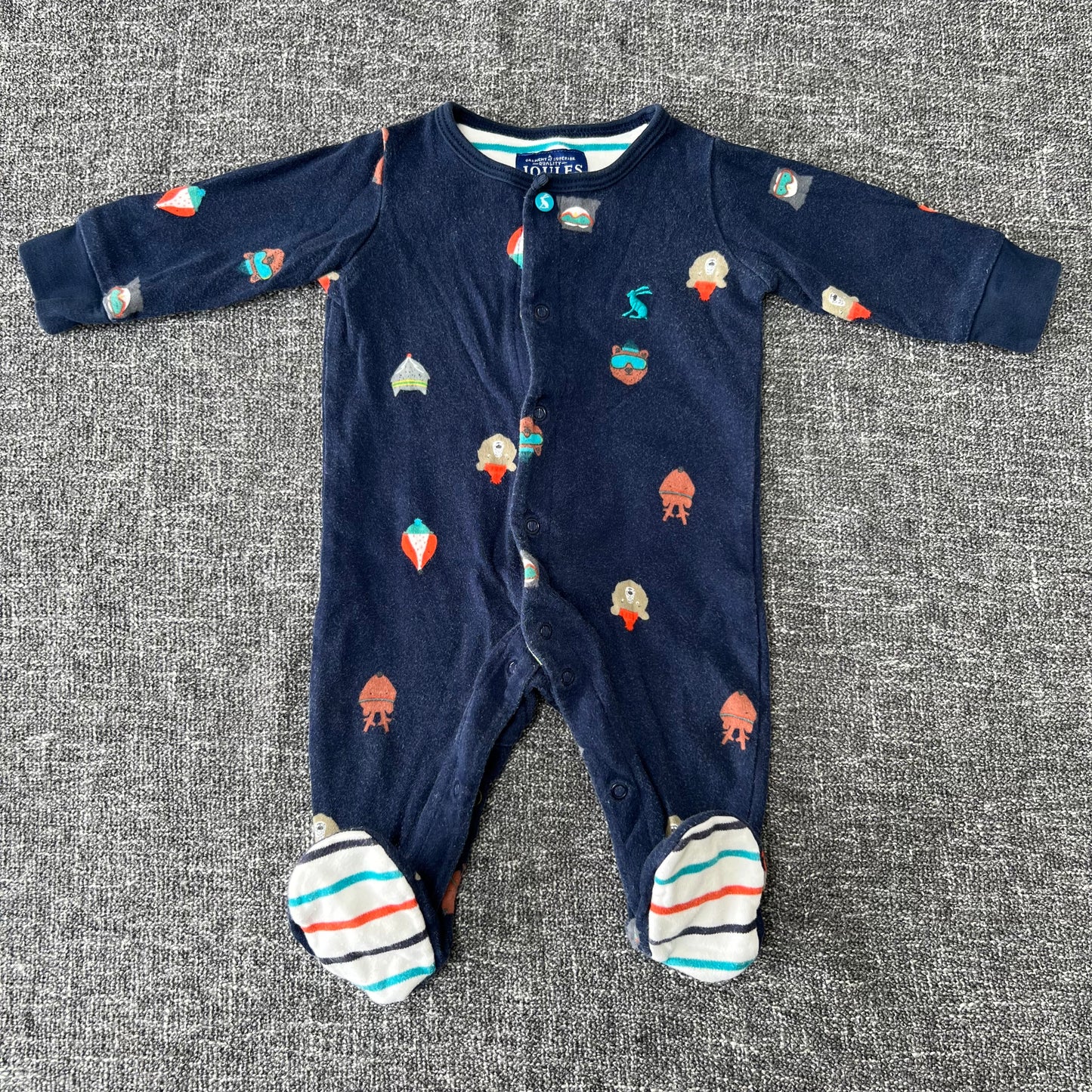 Boys 0-3 Month Blue With Animal Heads Sleepsuit