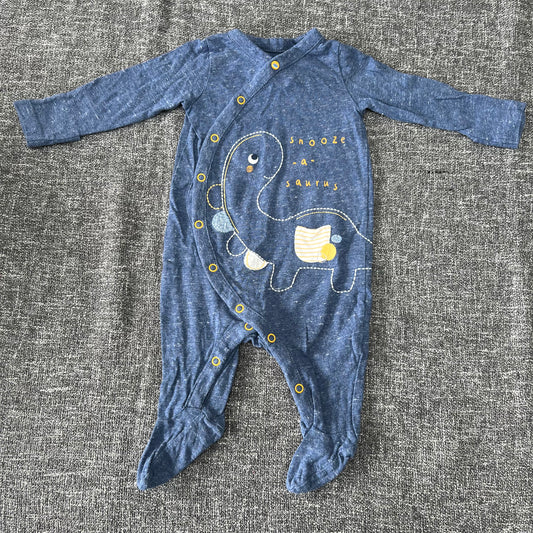 Boys 0-3 Month Blue "Snooze-a-saurus" Sleepsuit