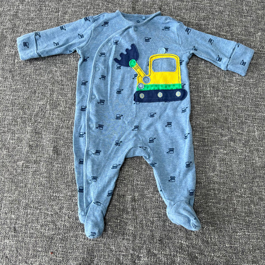 Boys 0-3 Month Blue Digger Sleepsuit